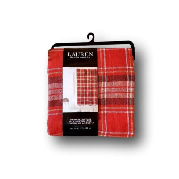 Lauren Ralph Lauren Red Plaid Shower Curtain 70 x 72" - Picture 1 of 3